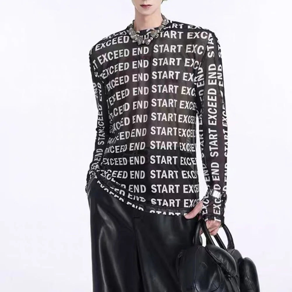 Fashion Letter Print Mesh T-Shirt