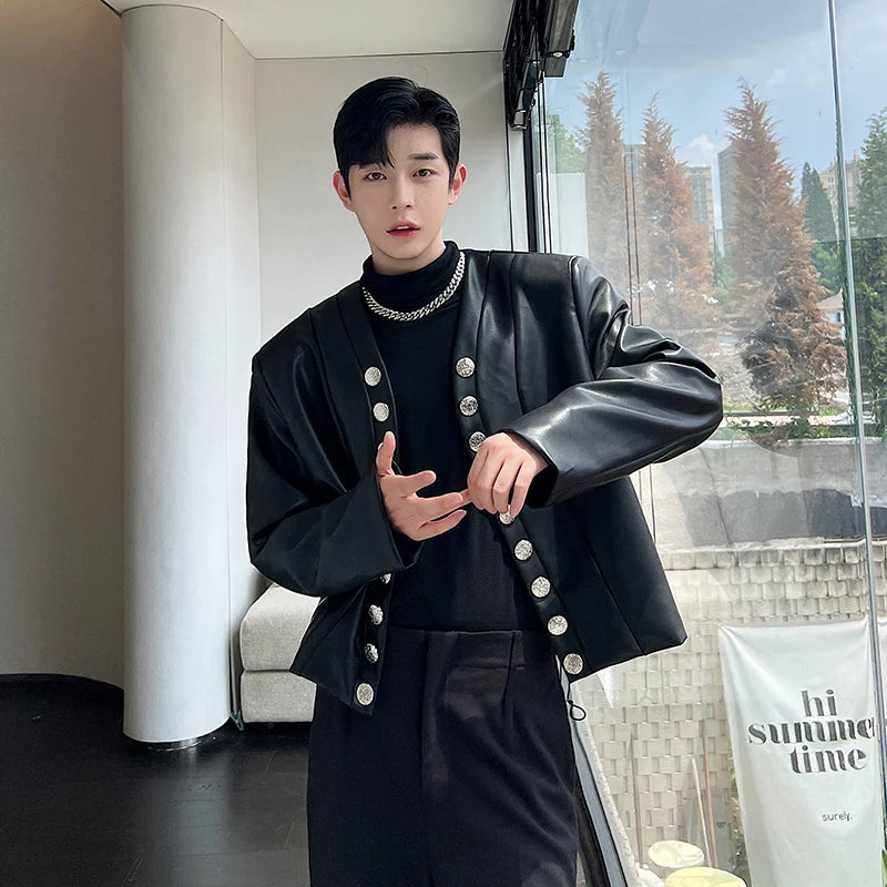 Vintage Black Solid V-neck Jacket