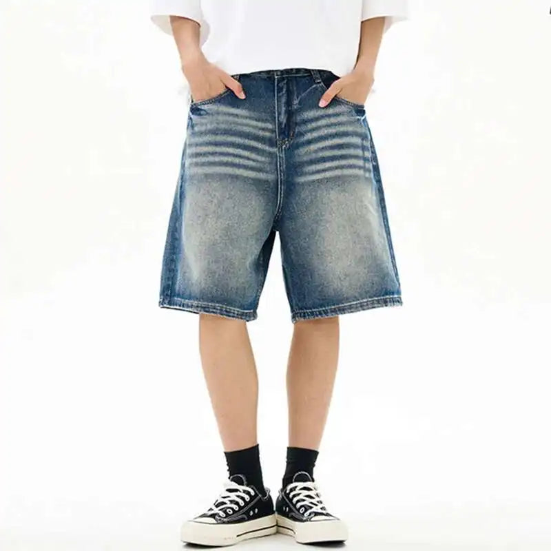 Denim Washed Five Quarter Loose Shorts