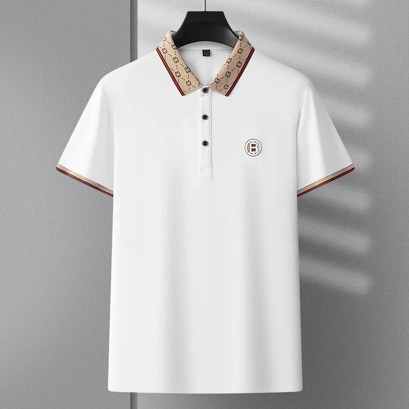 Collar Patterned Embroidery Polo Shirt
