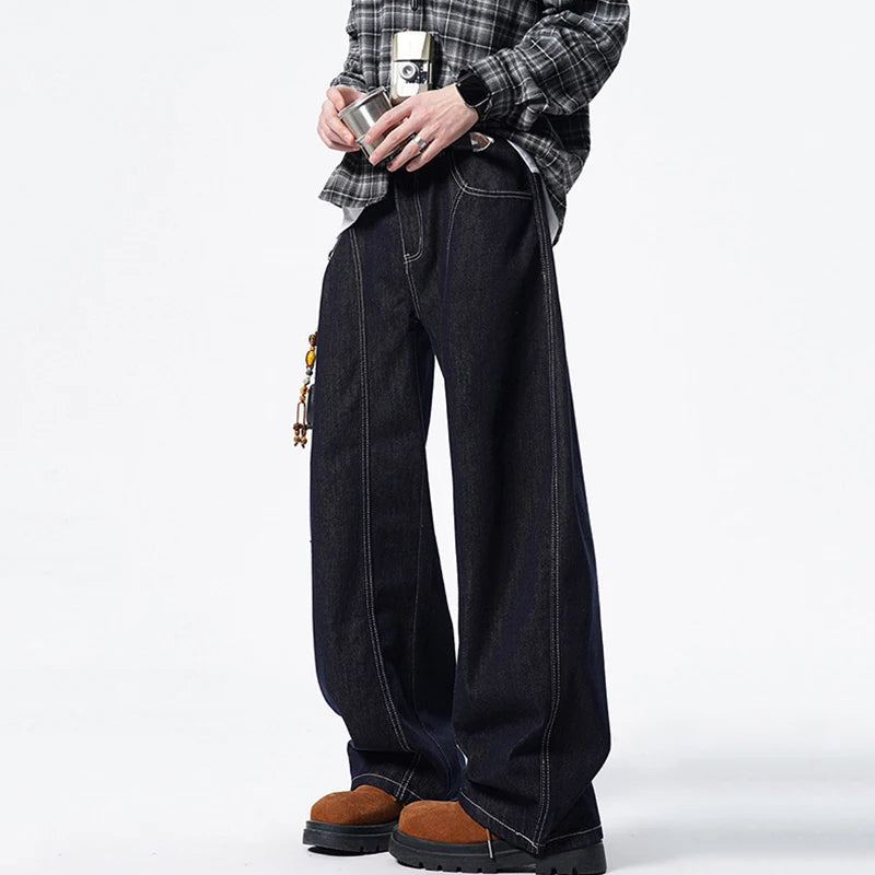 Solid Casual Wide Leg Men's Jeans