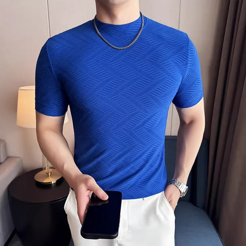 Geometric Pattern Slim-Fit O-Neck T-Shirt