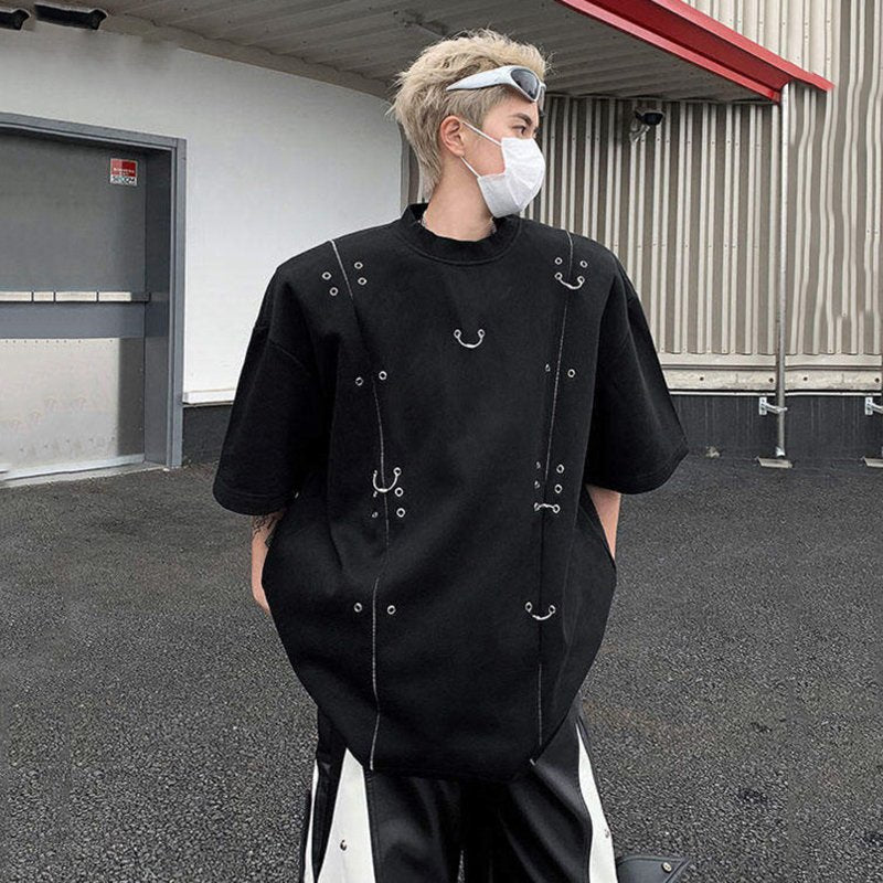 Round Neck Metal Rivets Decoration T-Shirt