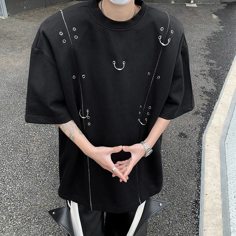 Round Neck Metal Rivets Decoration T-Shirt