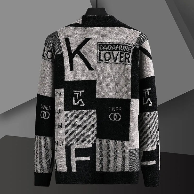 Letter Geometric Print Cardigan