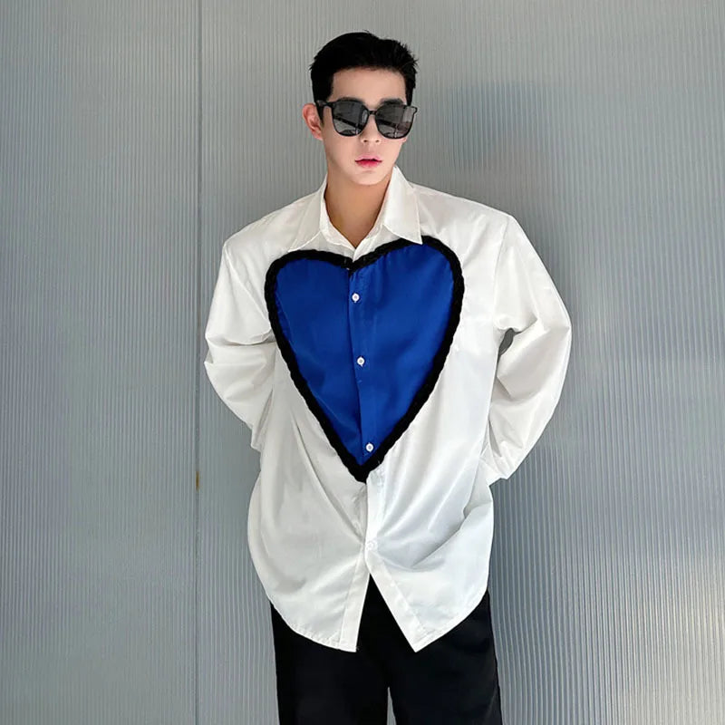 White Blue Heart Single Breasted Shirt