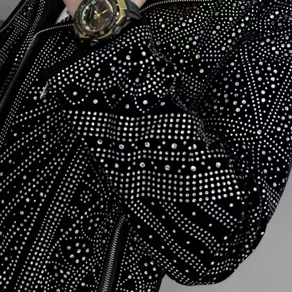Punk Style Full Rhinestone Decor Jacket