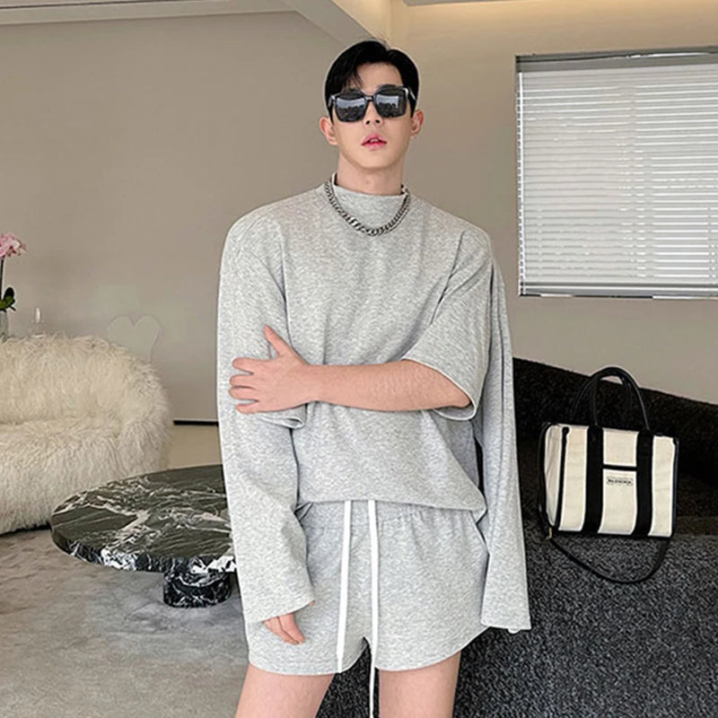 Stand Collar Sweatshirt Shorts Set