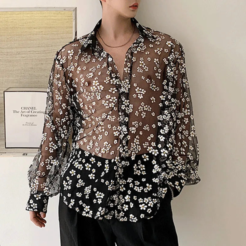 Casual See Through Floral Breathable Shirt