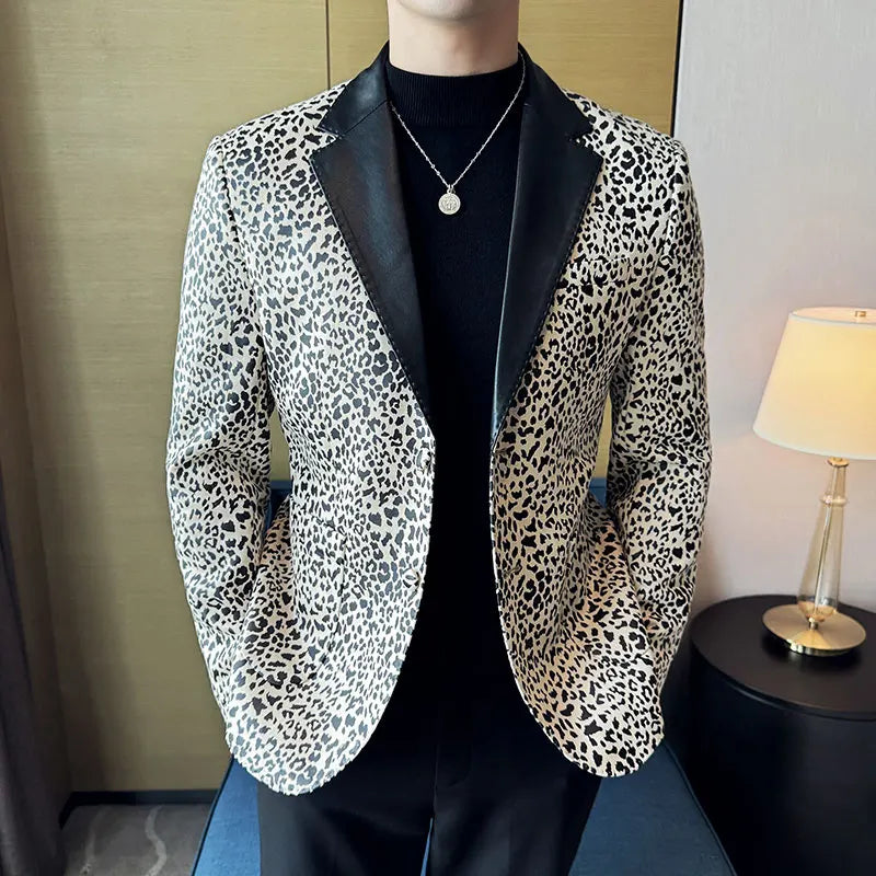 Leopard Pattern Single-Breasted Men Blazer