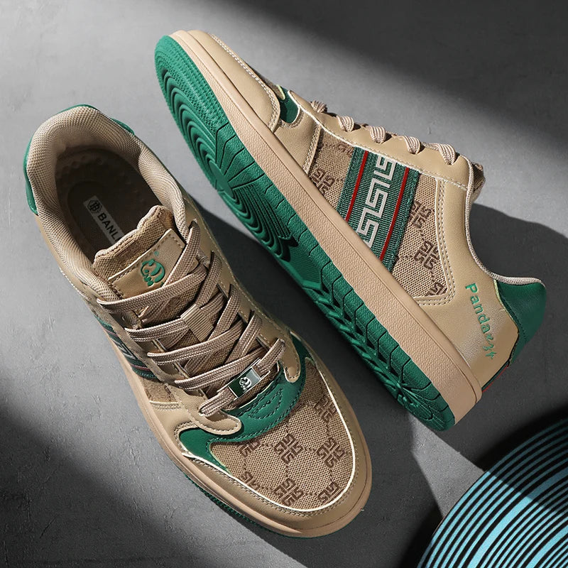 Geometric Pattern Breathable Lace-Up Sneakers