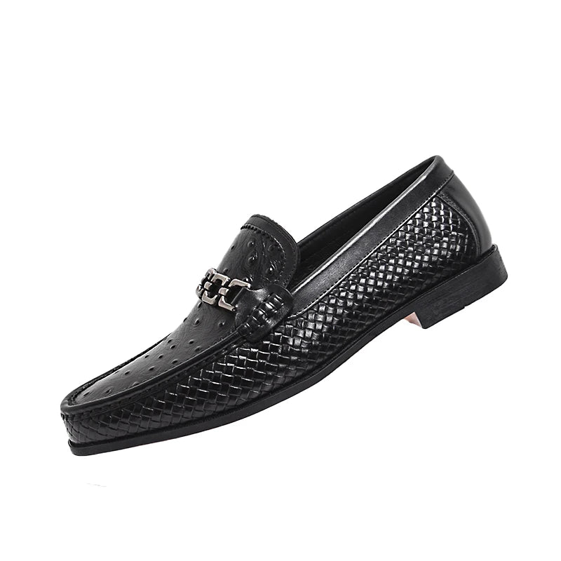 Chain Metal Appliques Genuine Leather Loafers