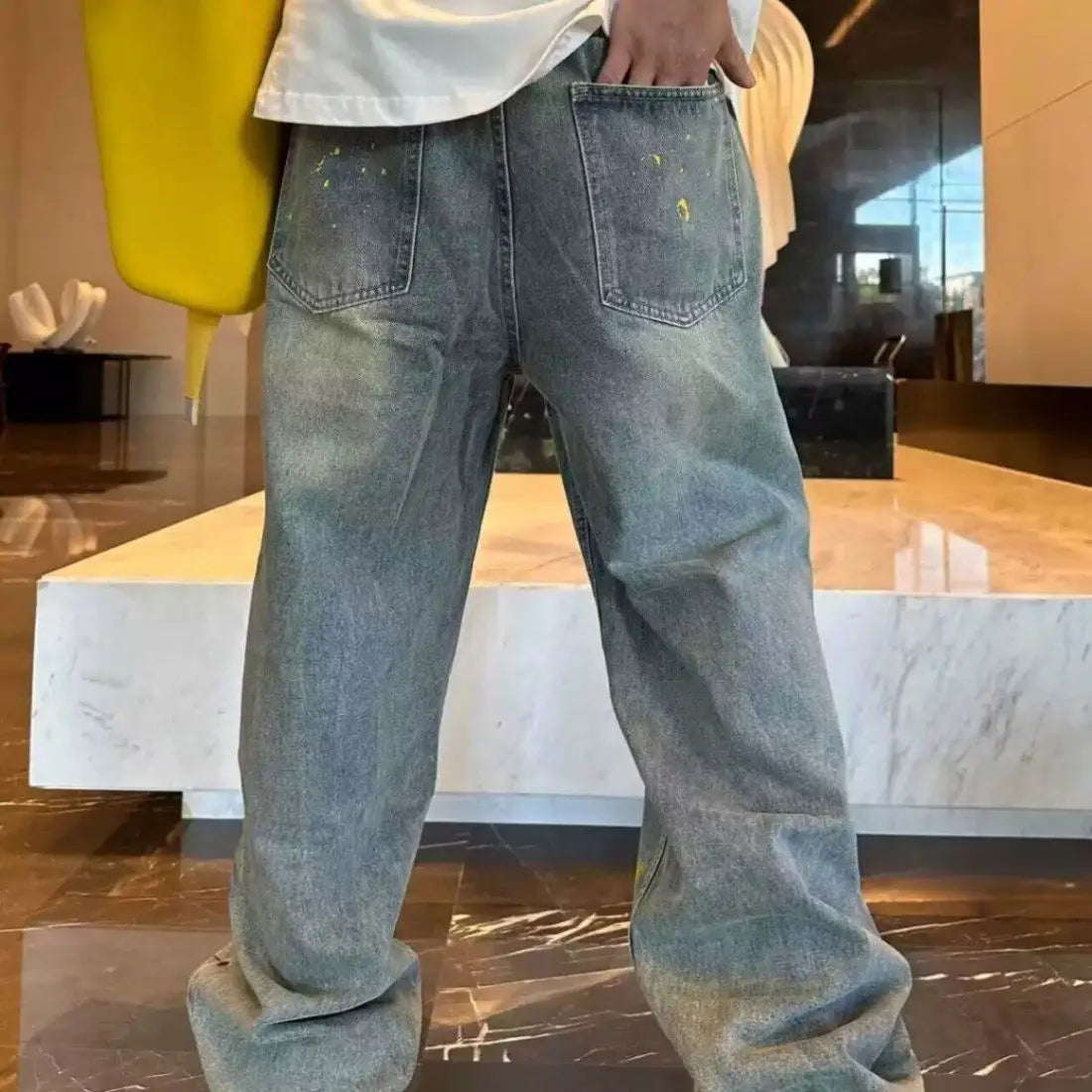Yellow Painted Design Casual Jeans