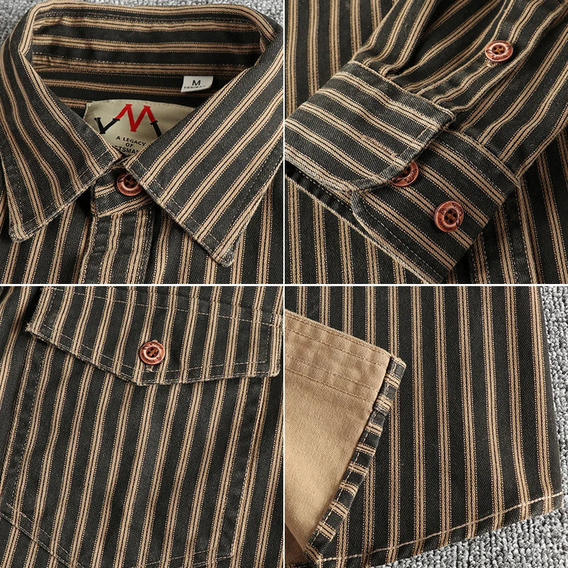 Retro Stripe Long-Sleeve Lapel Shirt