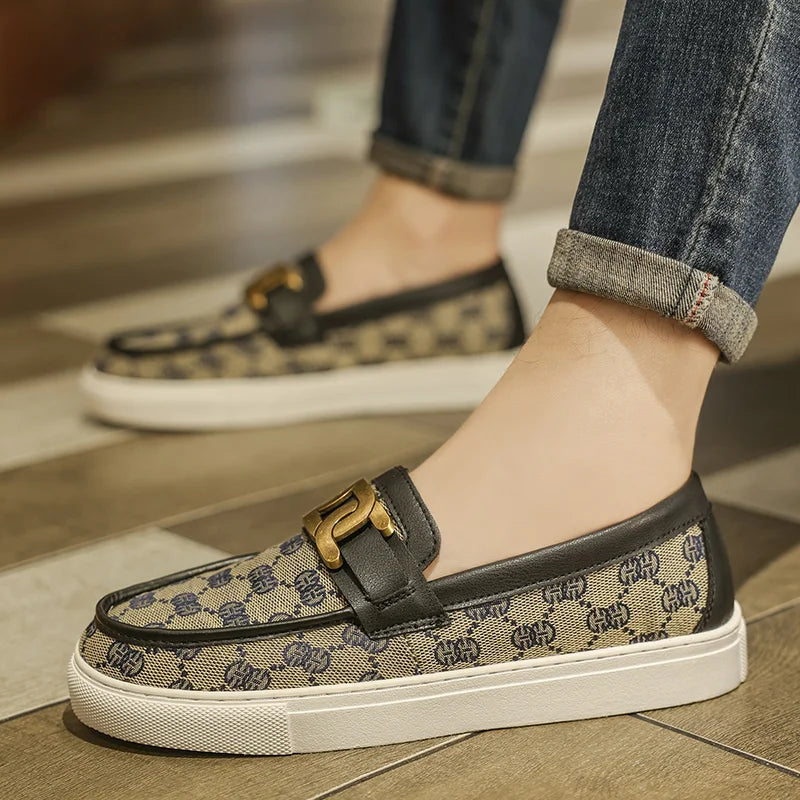 Geometric Microfiber Slip-On Loafers