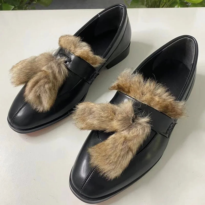 Fur Tassel Genuine Leather Men's Loafers