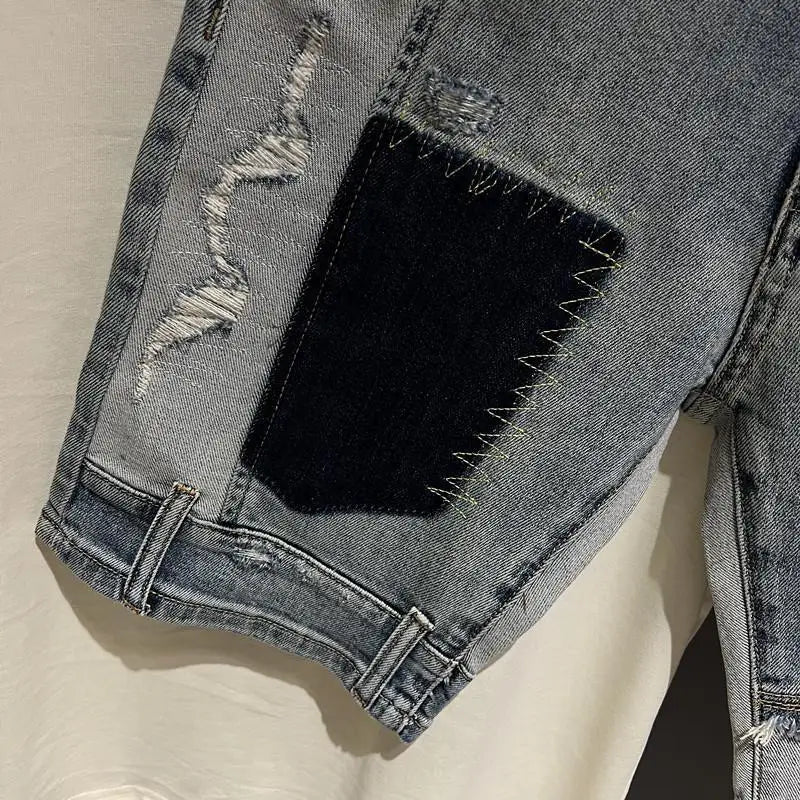 Casual Patchwork Spliced Denim Shorts