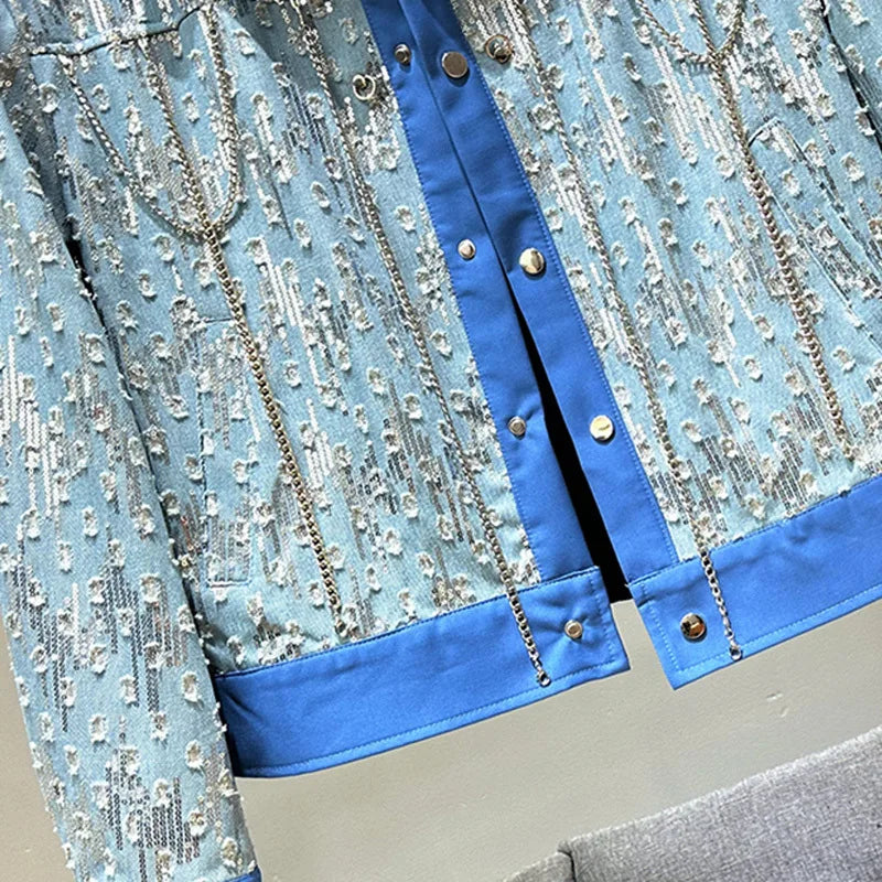 Metal Chain Decoration Denim Jacket