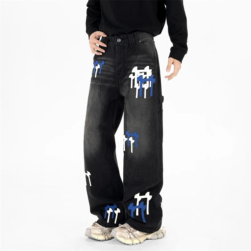 Colorblock Patchwork Washed Denim Jeans