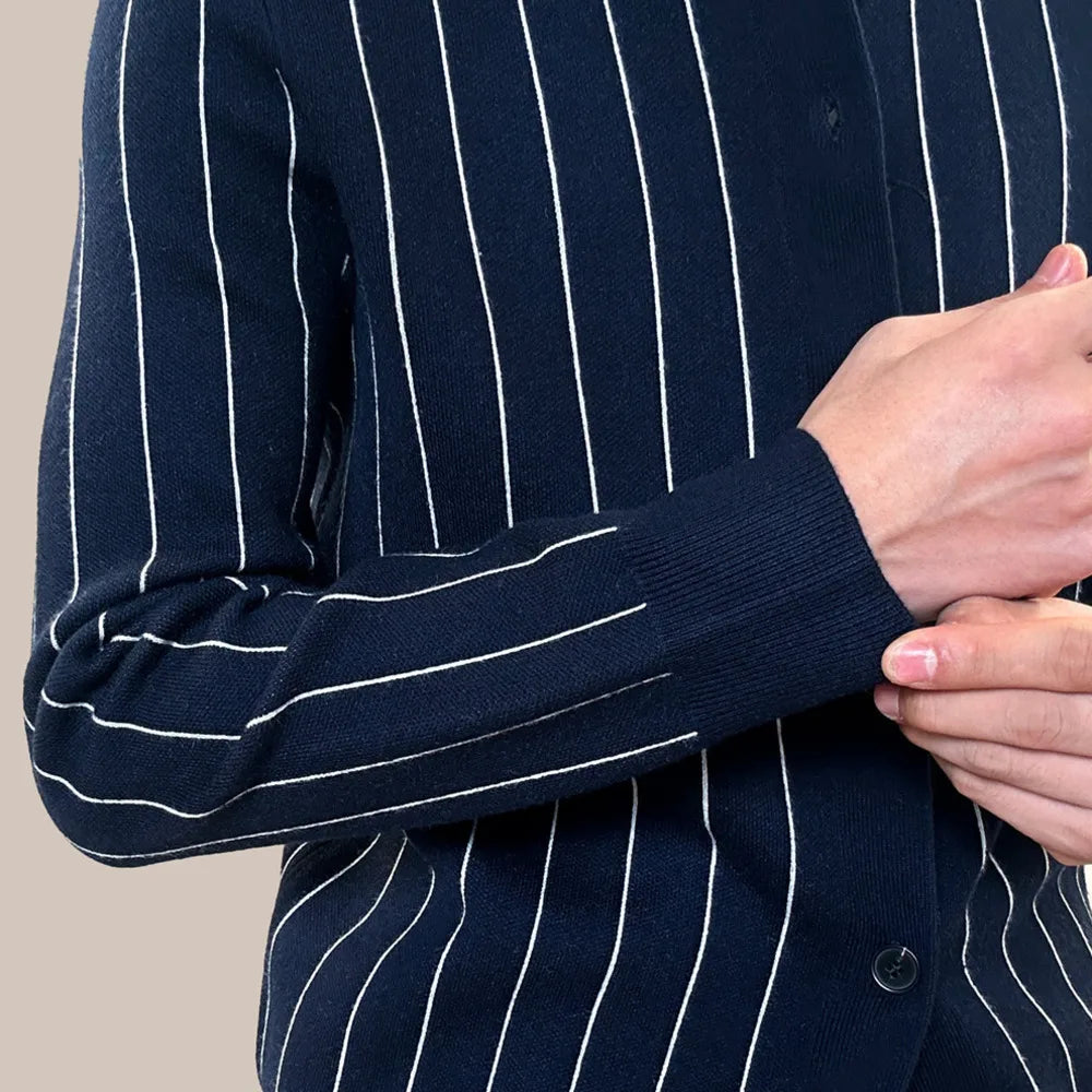 Striped Knitted Turn-Down Collar Shirt