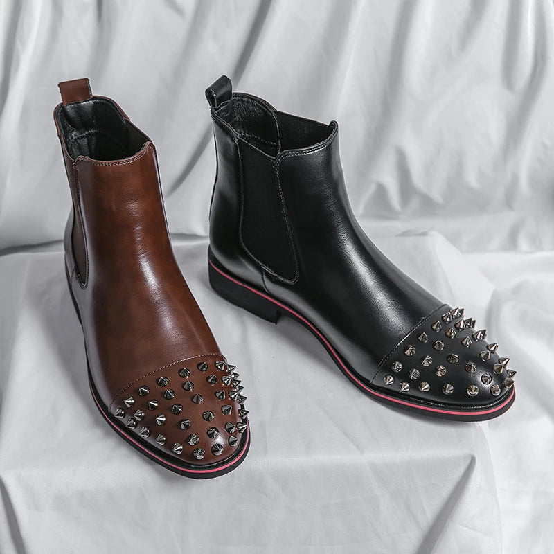 Rivets Decoration Leather Chelsea Boots