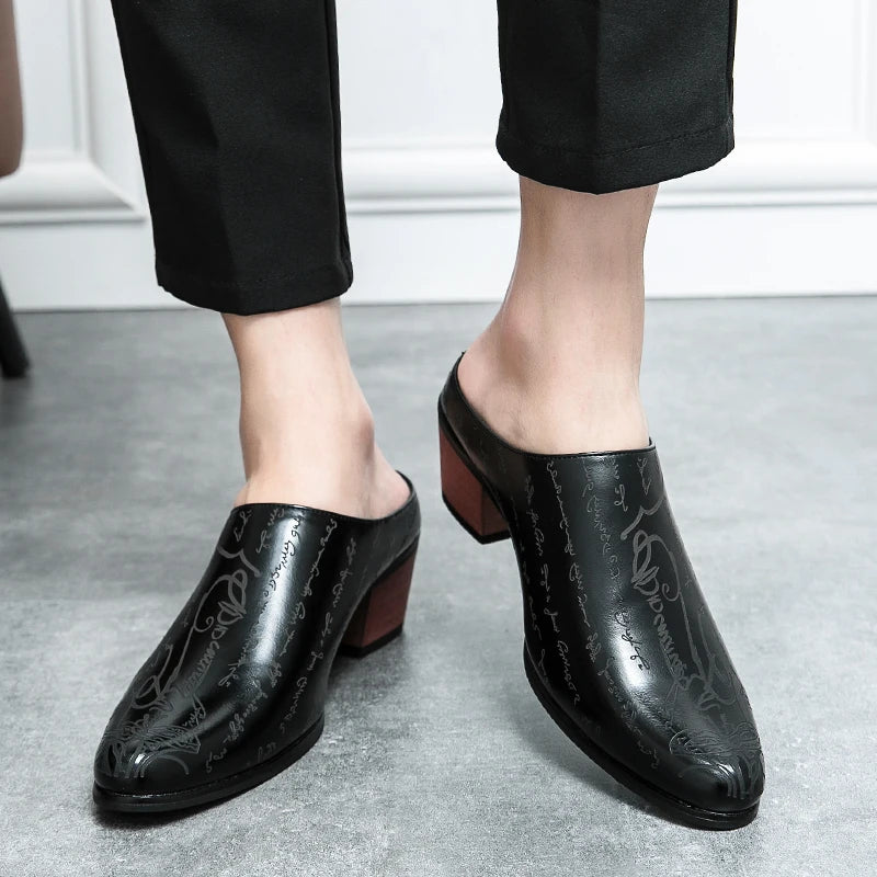 Square High Heel PU Mules Shoes