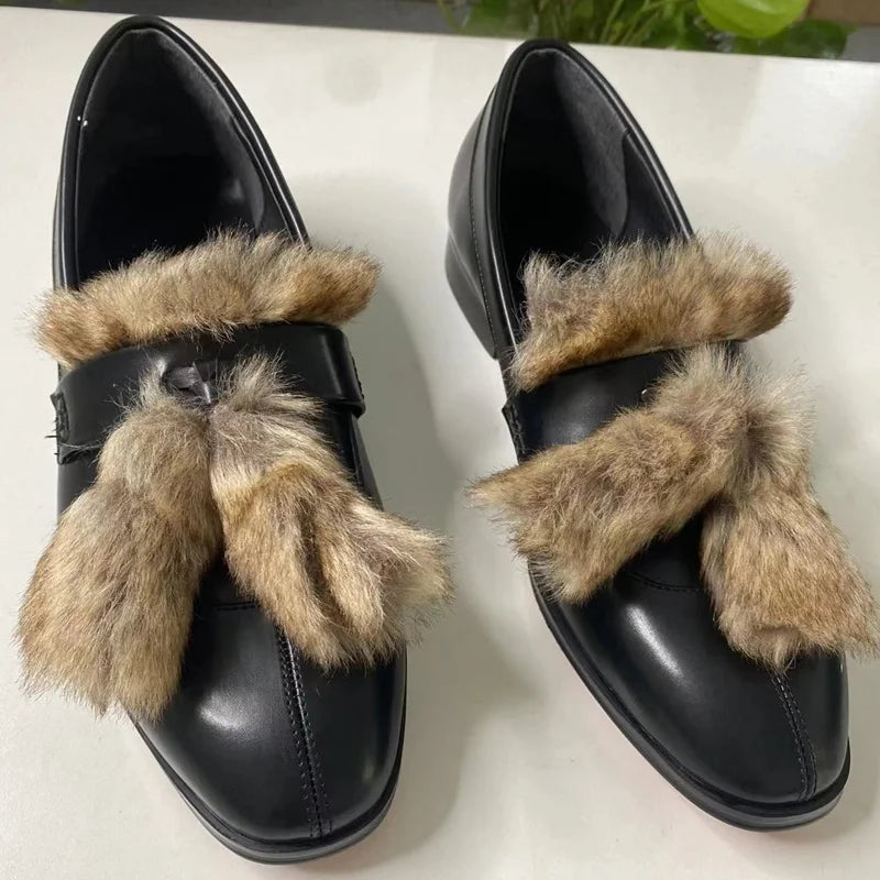 Fur Tassel Genuine Leather Men's Loafers