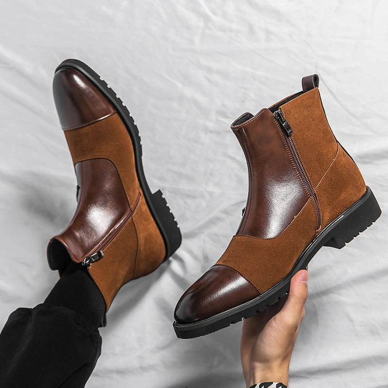Pointed-Toe Split Leather Chelsea Boots
