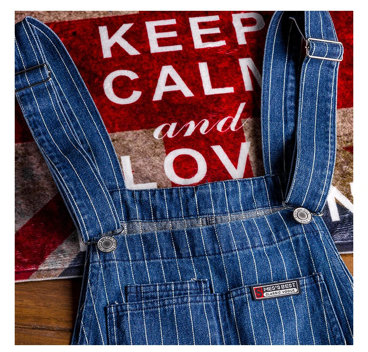 Striped Printed Blue Denim Jumpsuit