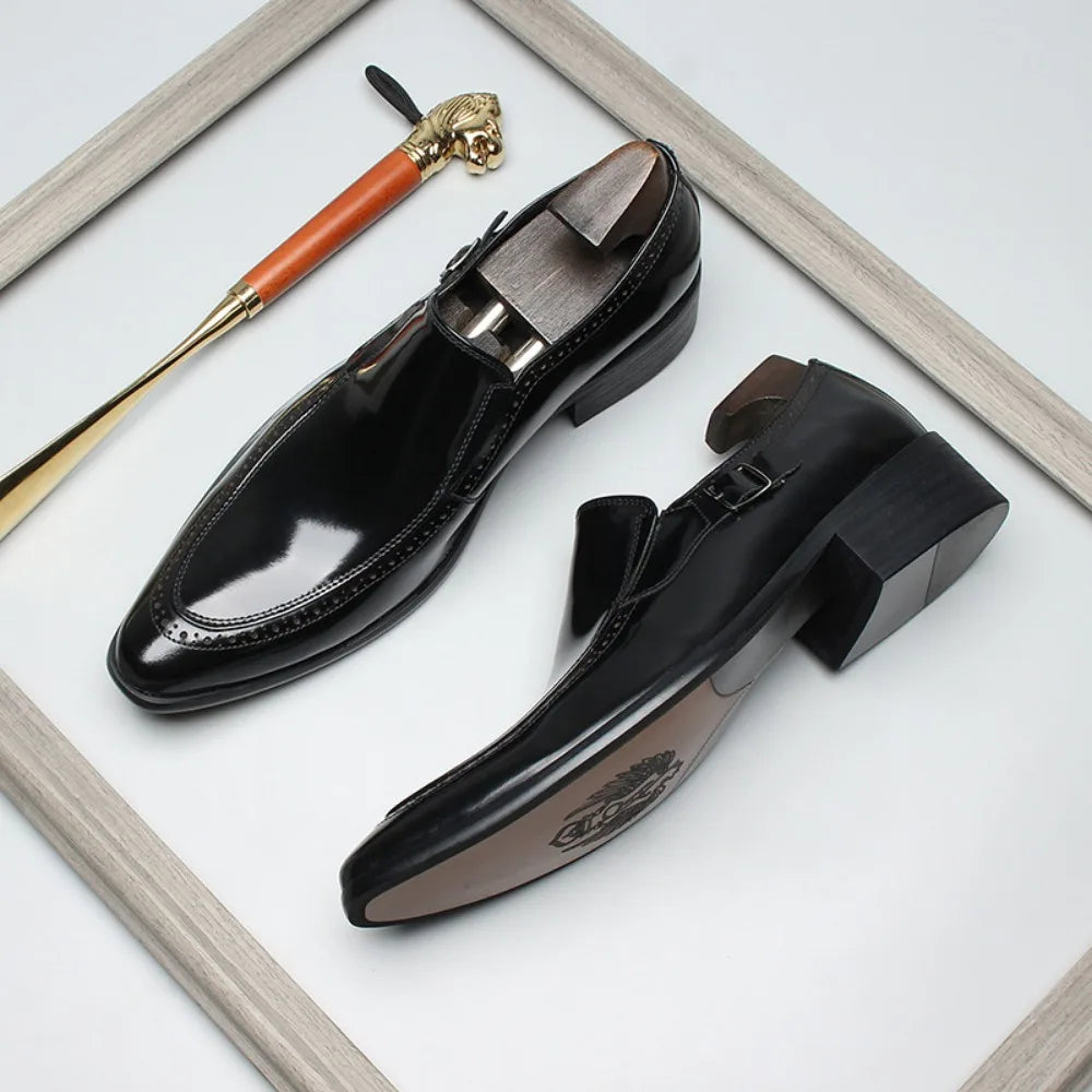 Polished Leather Pointed Toe Design Loafers