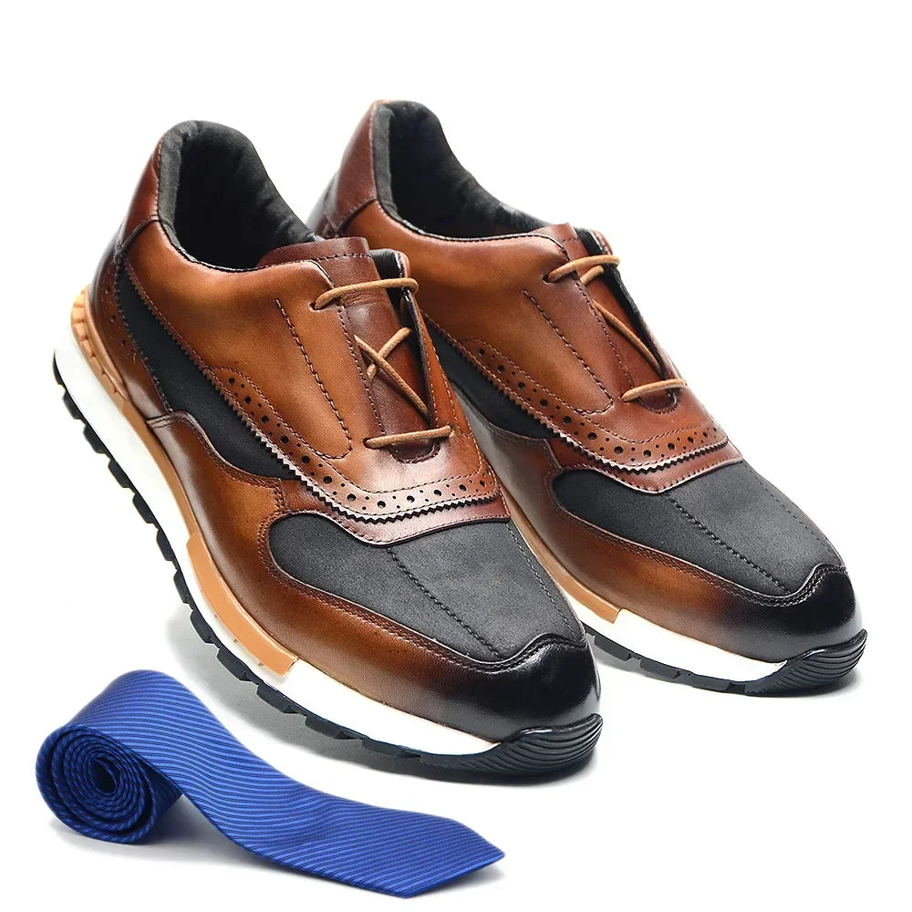 Cloth Patchwork Brown Brogue Shoes
