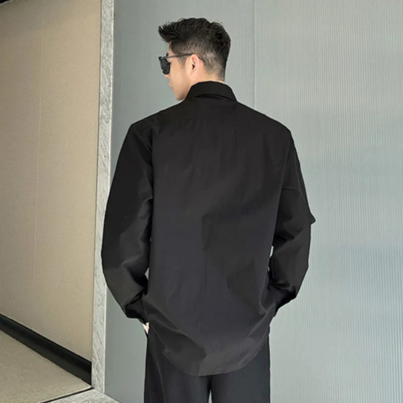 Fold Spliced Solid Color Shirt