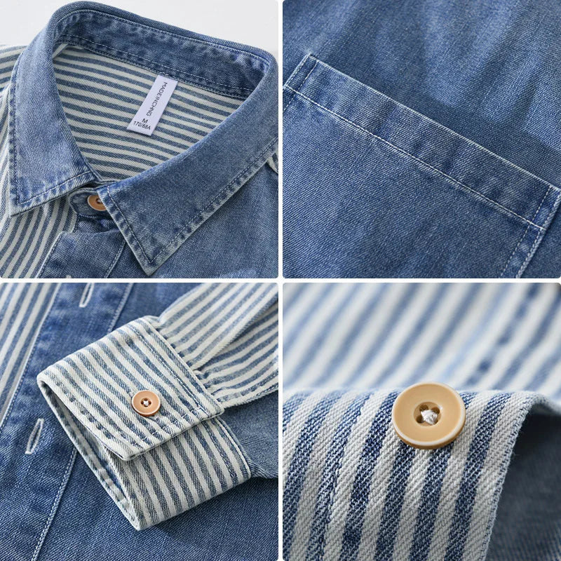 Stripes Solid Denim Fabric Shirt