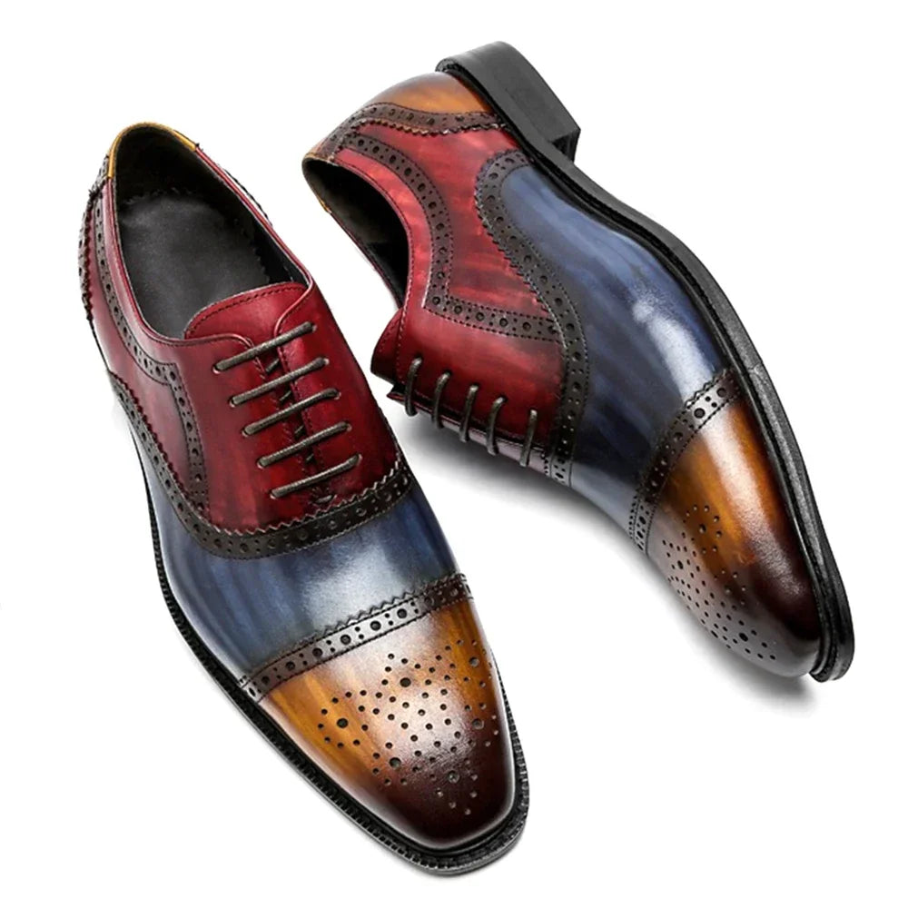 Three-Tone Color Block Genuine Leather Shoes