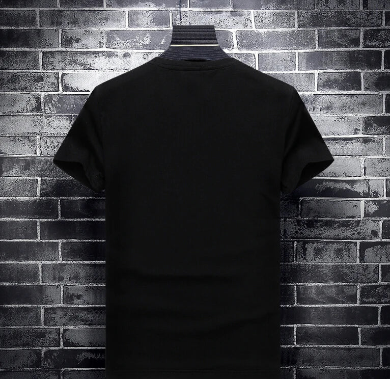 Red Rhinestones Cotton Skull T-Shirt