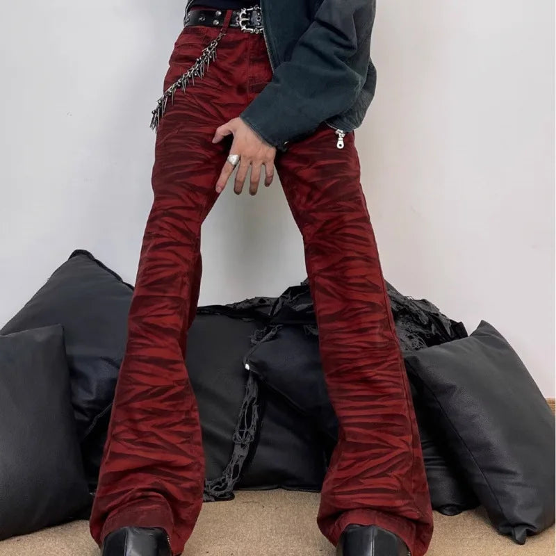 High Waist Red Print Straight Jeans