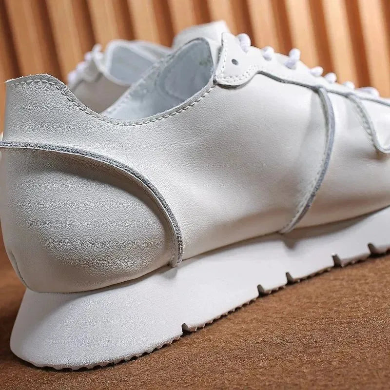 White Genuine Leather Lace-Up Sneakers