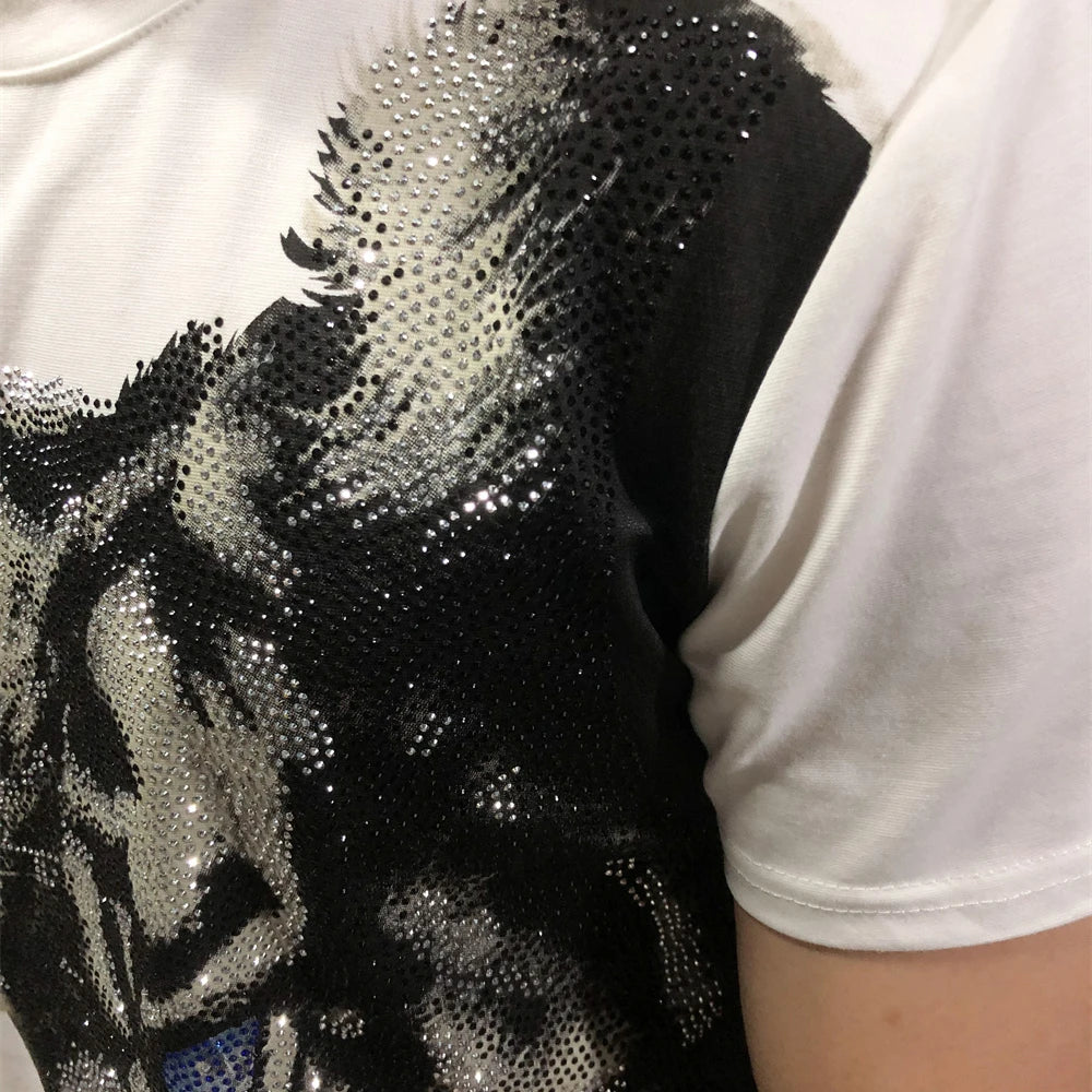 Animal Rhinestone Short Sleeved T-Shirt
