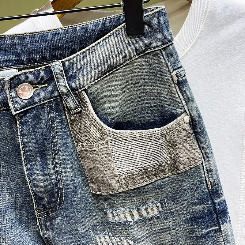 Streetwear Patch Retro Ripped Jeans