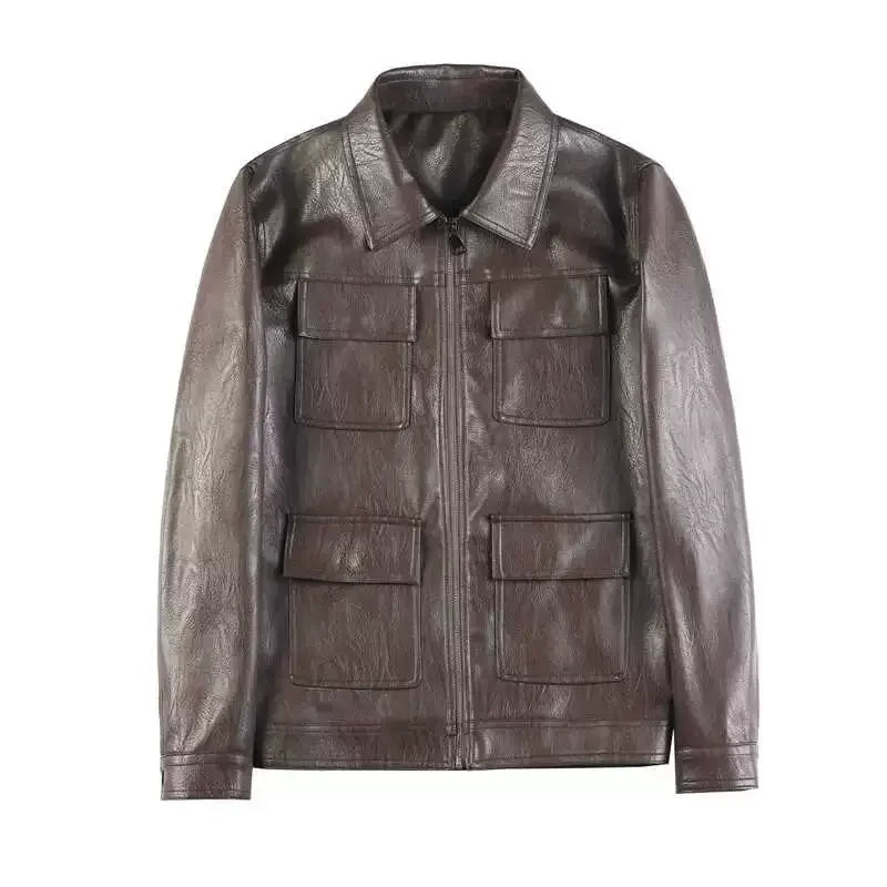Structured Multi-Pocket Leather Jacket
