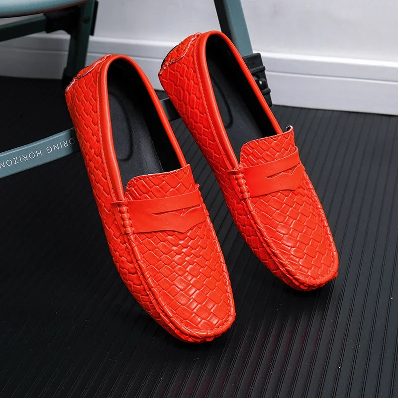 Woven Split Leather Multicolor Loafers