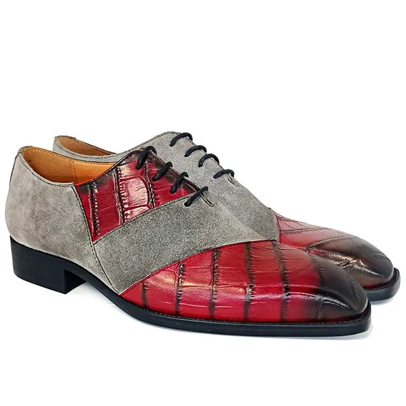 Suede Patchwork Crocodile Print Shoes