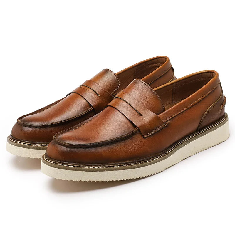 Round-Toe Retro Stitching Loafers