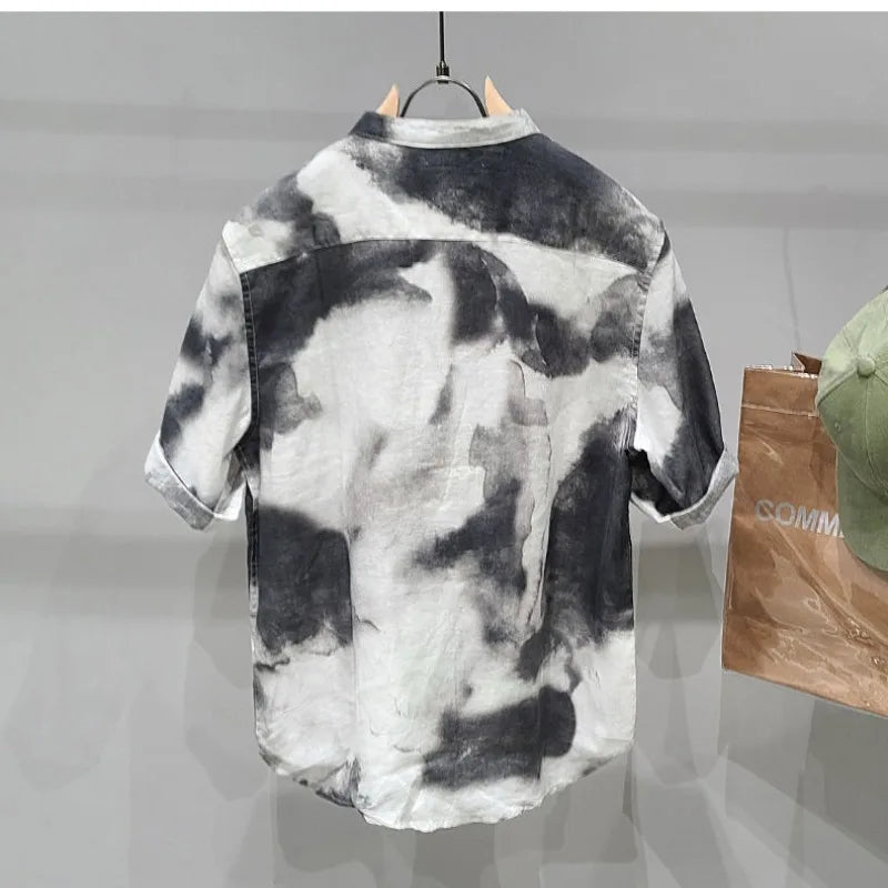 Tie Dye Stand Collar Loose Polo Shirt