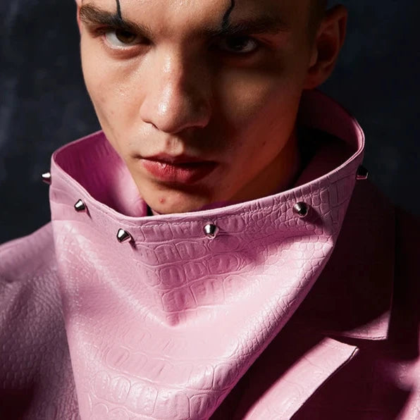 Oversized Black Pink Crocodile Printed Jacket