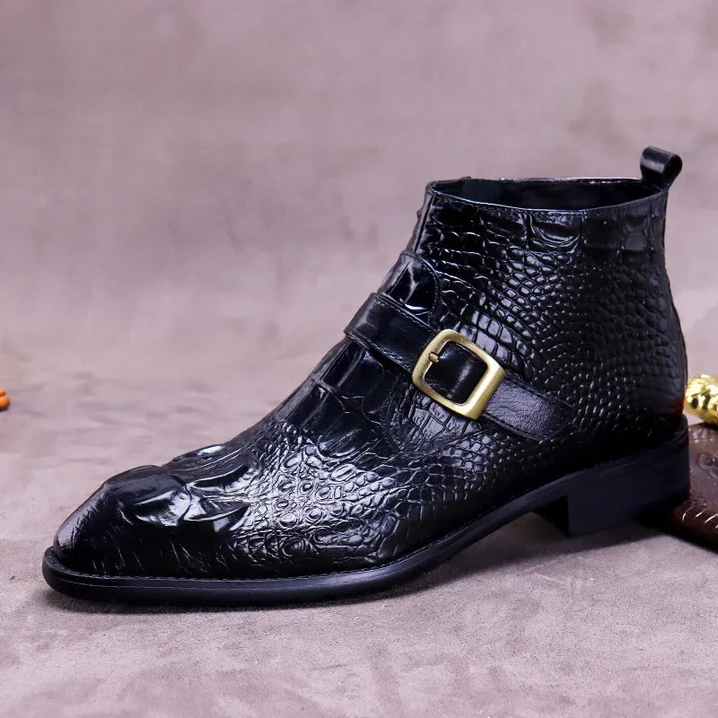 Vintage Croc Pattern Monk Strap Boots