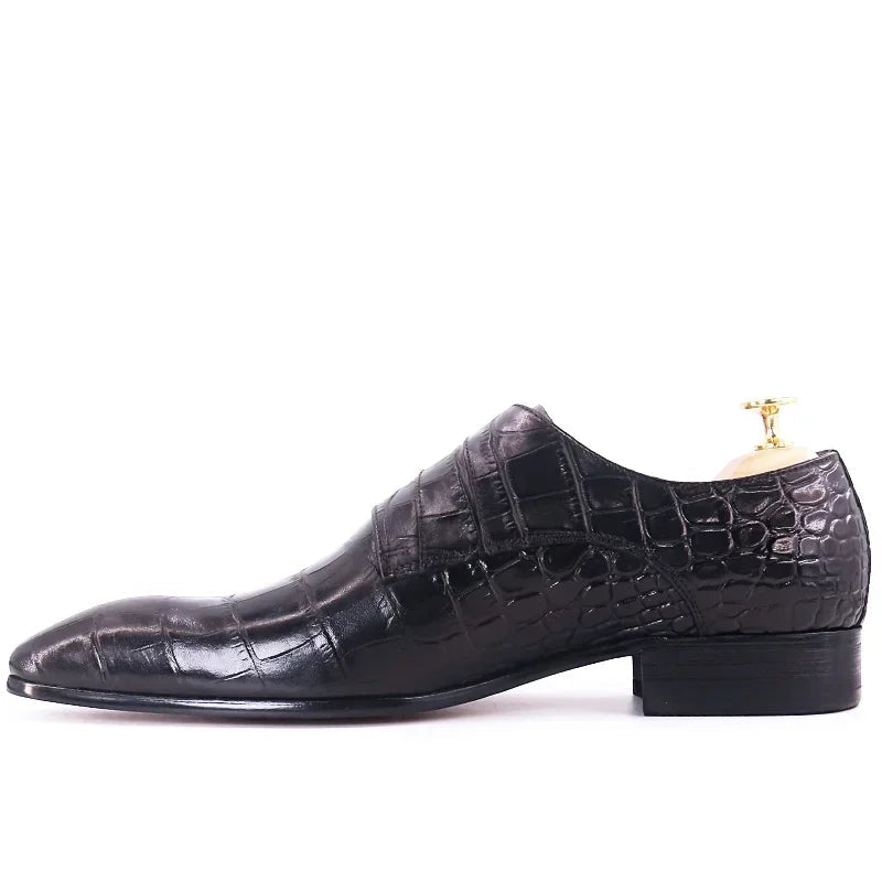 Triple Buckle Monk Strap Leather Shoes