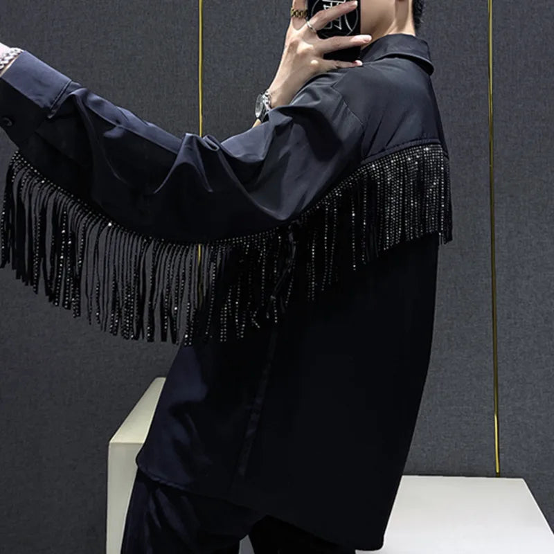 Black White Patchwork Tassels Shirt