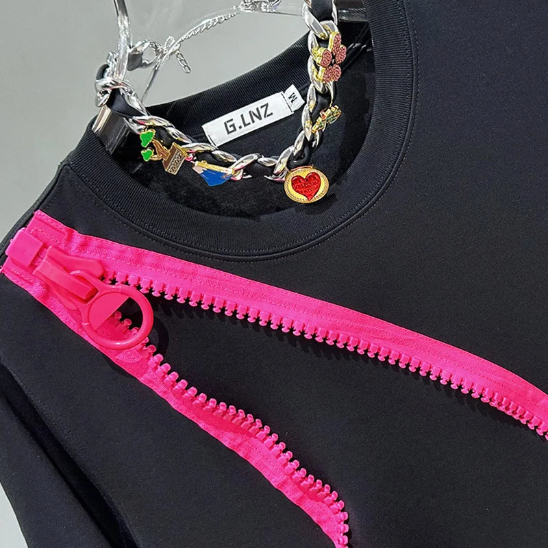 Loose Zipper Decor Short-Sleeve T-Shirt