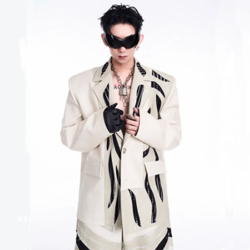 Spliced Hollow Mesh Leather Men's Suit